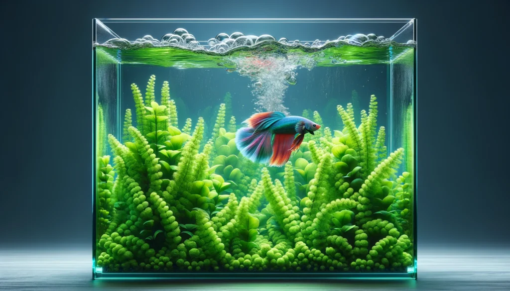 Betta with duck weed