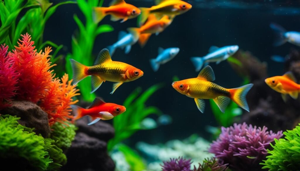 plenty of platy fish swimming in a vibrant aquarium