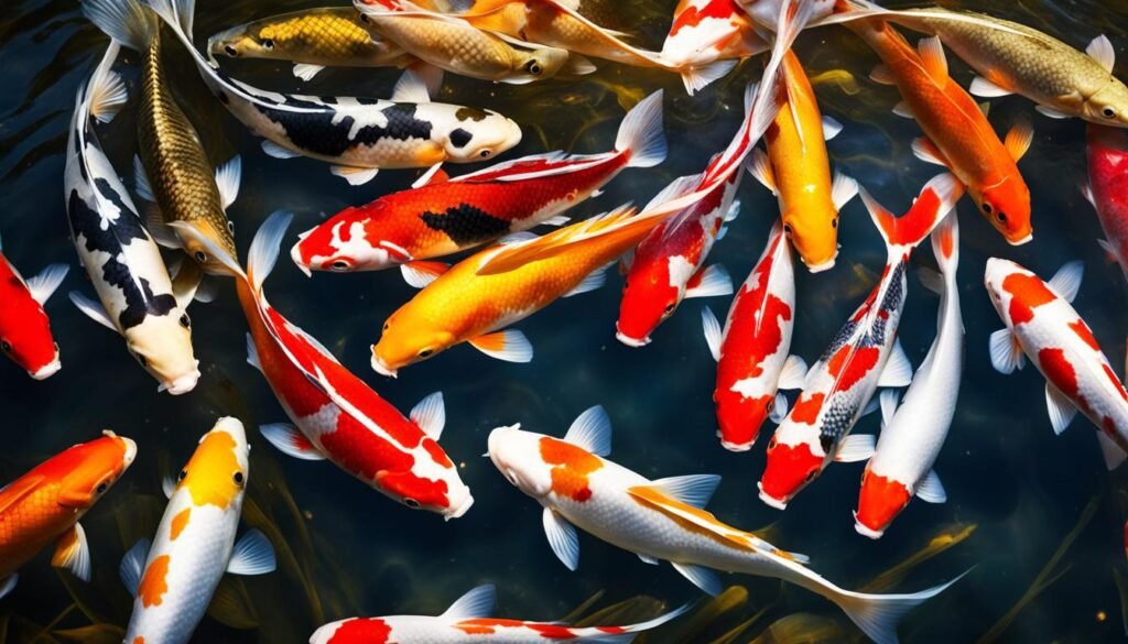 koi fish feeding